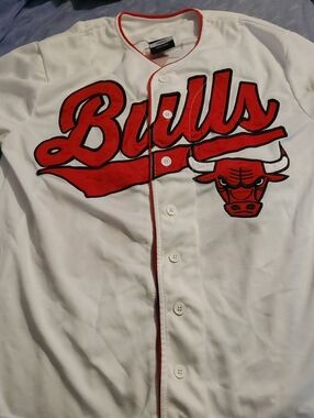 NBA Chicago Bulls White and Red Button-Up Jersey...